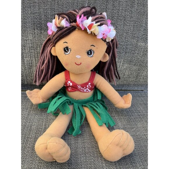 Hawaiian Hula Girl Plush Doll lot of 3 Hawaii Yarn Hair Aloha Pineapple - Picture 2 of 16